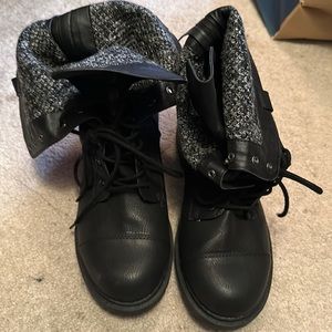 Black fold over combat boots